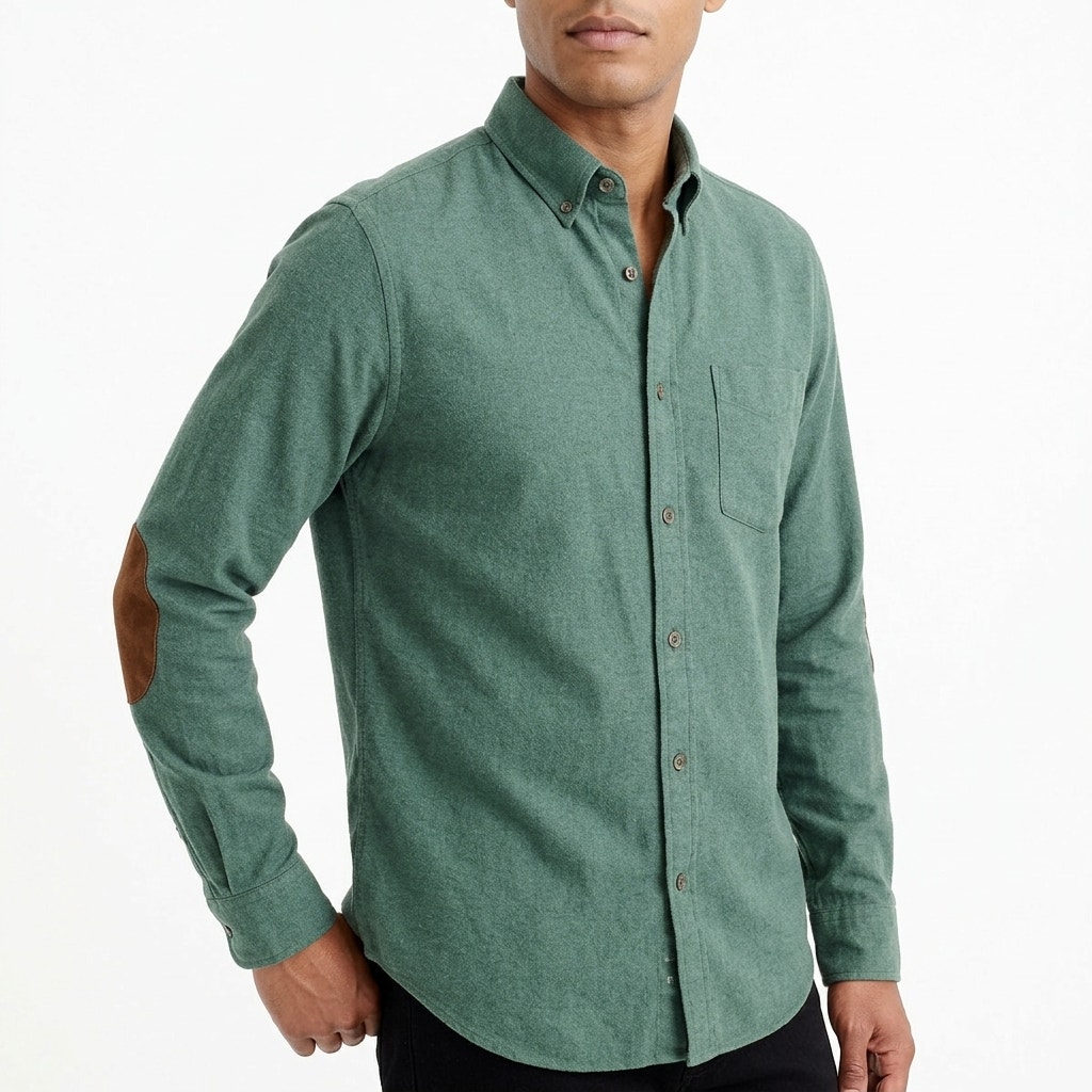 J.Crew Green Button-Up Shirt Brown Elbow Patche Men Size L